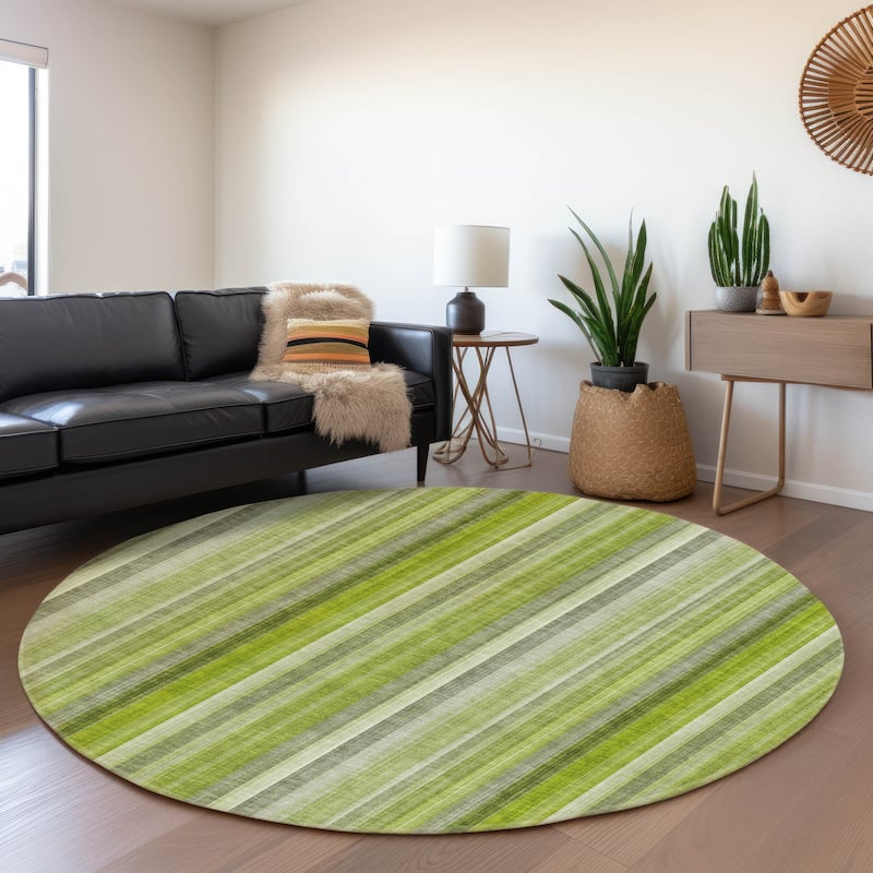 Premium Washable Super Soft Modern Stripes Mayfield Rug - Green - 8' x 8' - Round
