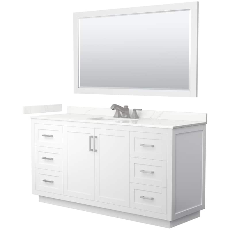 Wyndham Collection WCF292966S-QTZ-US3M58 Miranda 66" Free Standing - White / Giotto Quartz Top / Brushed Nickel