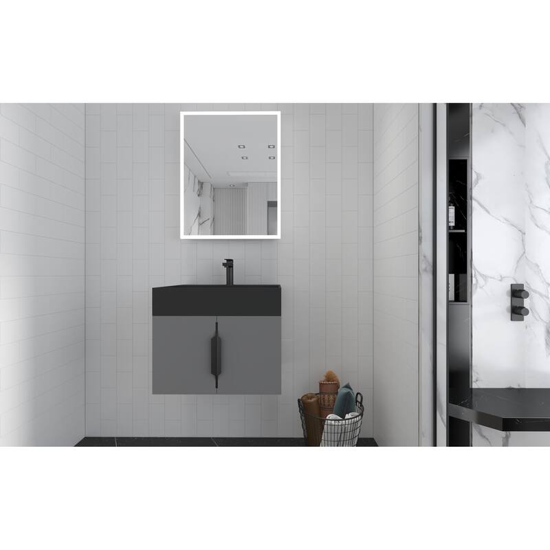 Amazon 24" Wall Mounted Bathroom Vanity Set w/ Black Top