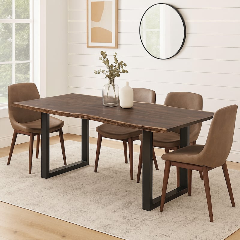 Cid Xue 102 Inch Dining Table, Live Edge, Rectangular, Metal, Brown, Black