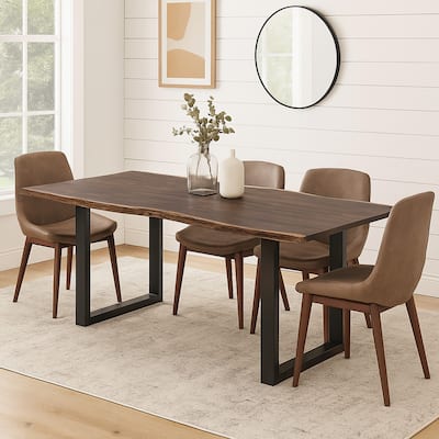 Cid Xue 102 Inch Dining Table, Live Edge, Rectangular, Metal, Brown, Black