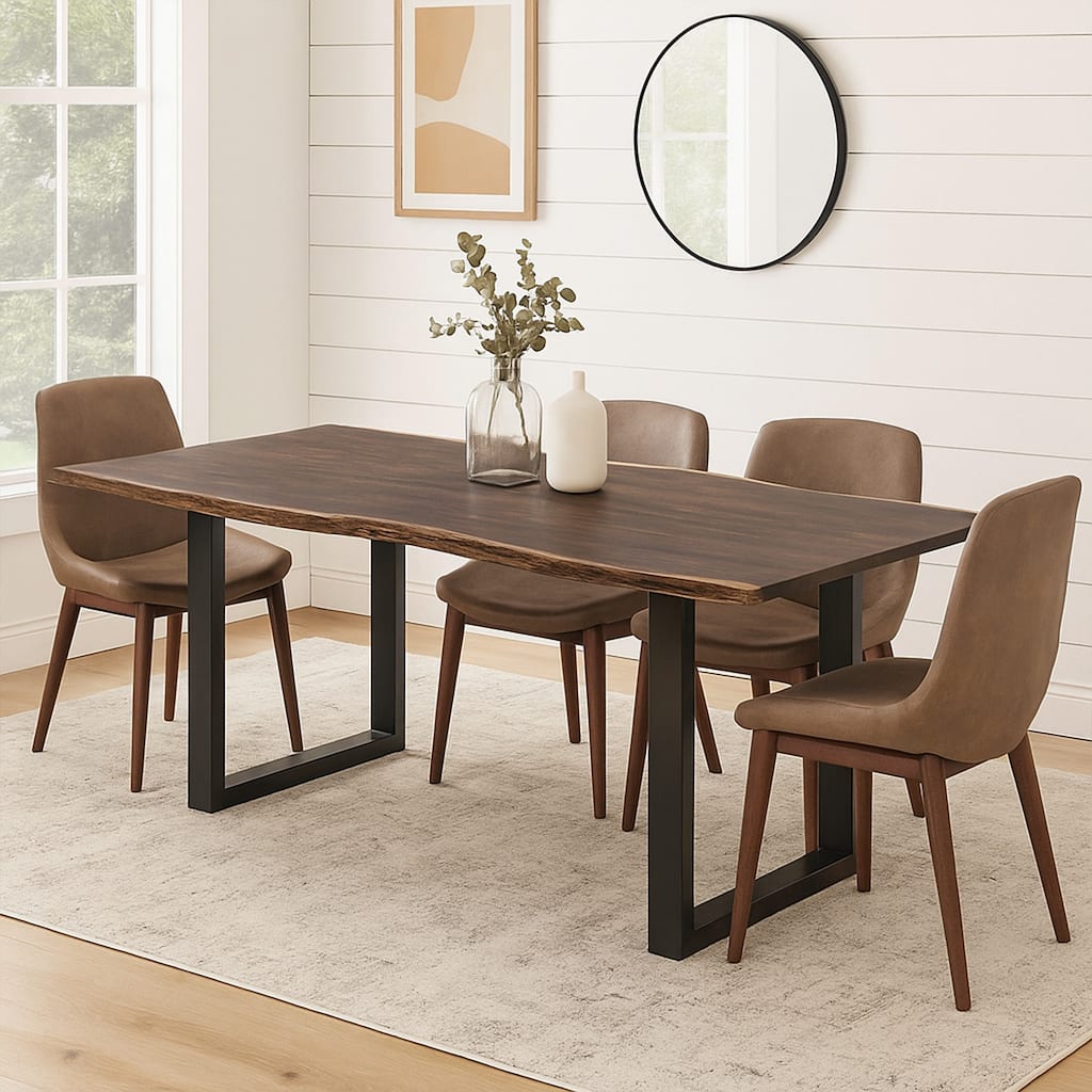 Cid Xue 102 Inch Dining Table, Live Edge, Rectangular, Metal, Brown, Black