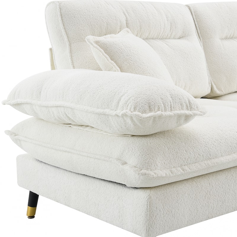 White 106'' L-Shaped 4 Seater Convertible Sectional Sofa with Adjustable Two-Tone Legs, Movable Ottoman