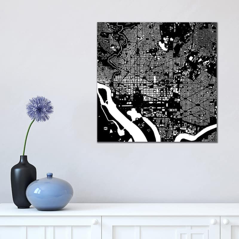 iCanvas "Washington D.C. Urban Map (Black)" by Urbanmap Canvas Print - 18x18x1.5