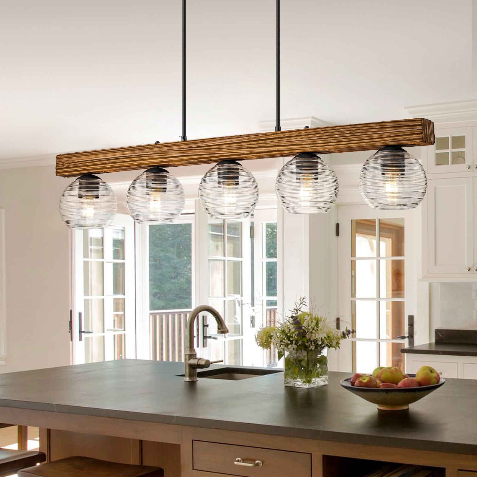 43 in. Kitchen Island Chandelier with Ripple Glass