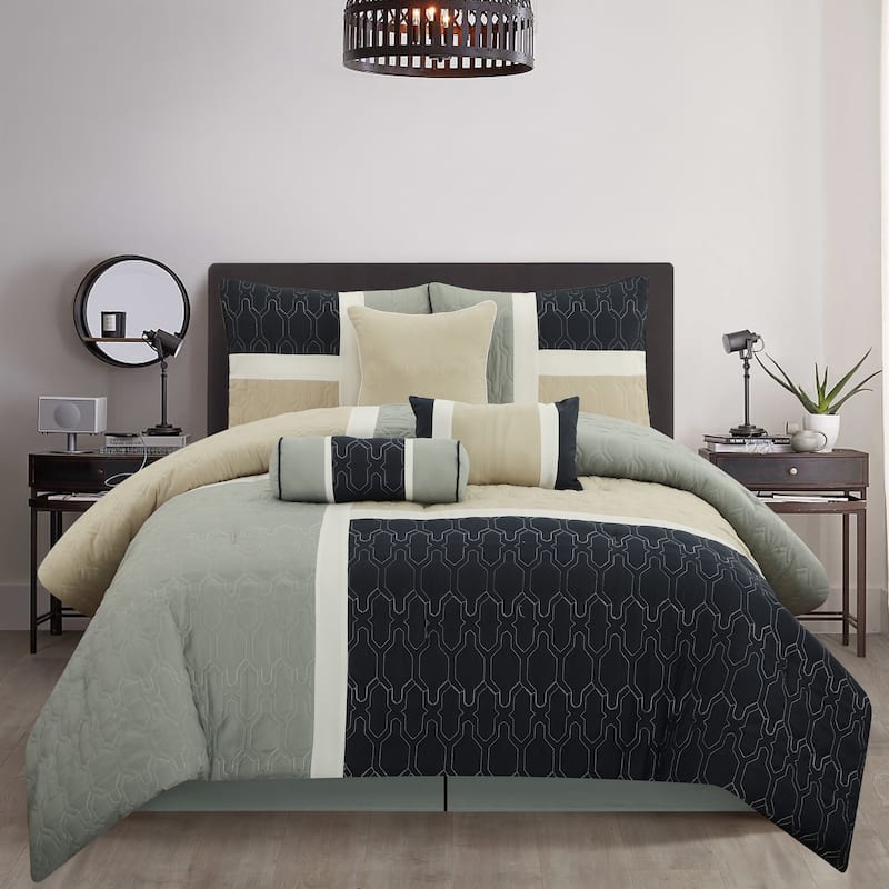 Nanshing Blake 7 Piece Modern Colorblock Comforter Set - Grey/Navy - King