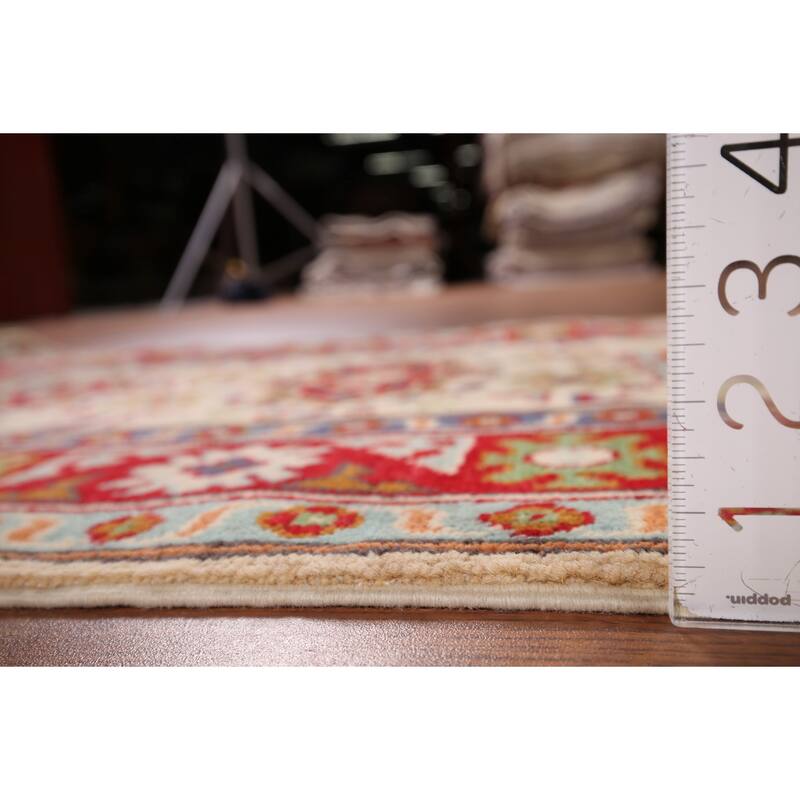 Geometric Kazak Oriental Accent Rug Hand-Knotted Wool Carpet - 2'8" x 4'3"