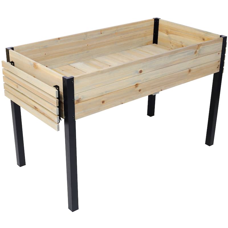 Raised Garden Bed, Metal Leg Wood Planter Boxes with Folding Storage Shelf,Elevated Planter Box