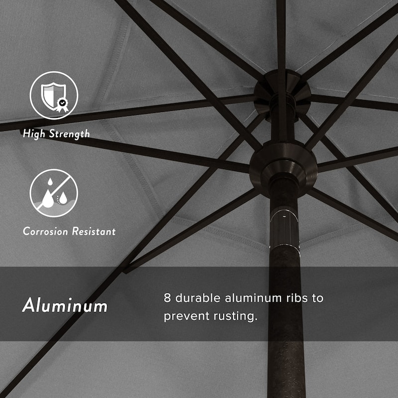 California Umbrella 9' Sunset Series Patio Umbrella Bronze Aluminum Frame and Ribs, Crank Lift Auto Tilt, Pacifica Pacific Blue