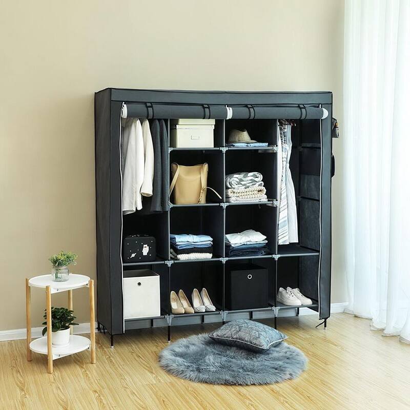 Clothes Closet Portable Wardrobe 12-shelf 4-pocket Storage Rack