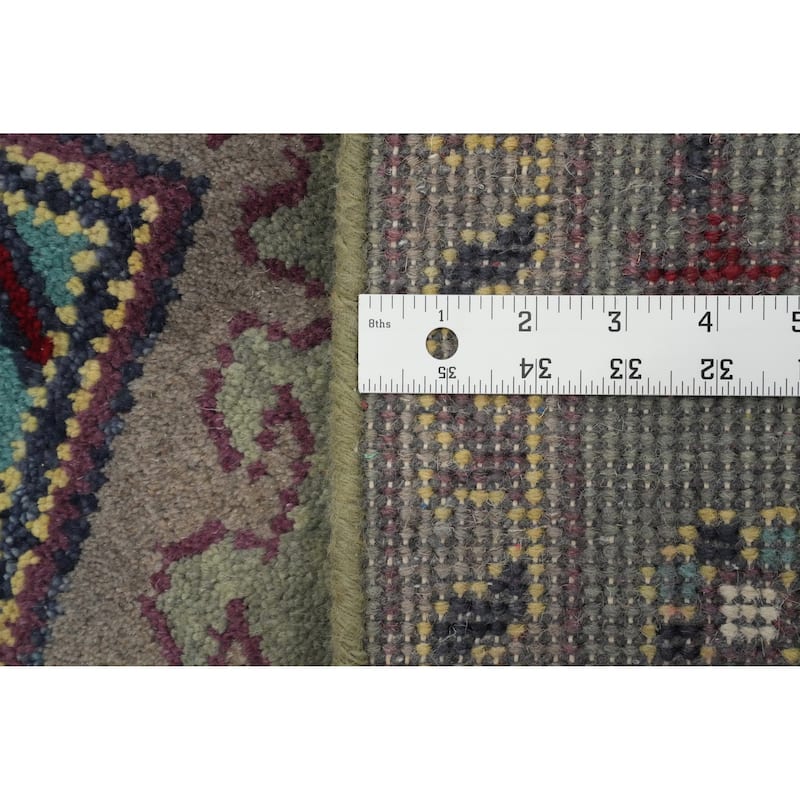 Hand-knotted Traditional Wool Green Geometric Area Rug Oriental Carpet - 8' 0'' X 2' 7''
