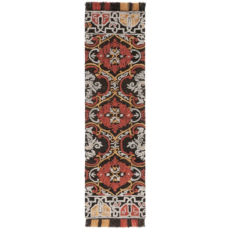 SAFAVIEH Handmade Blossom Parthenia Floral Wool Rug - 2'3" x 8' Runner - Charcoal/Red - Runner