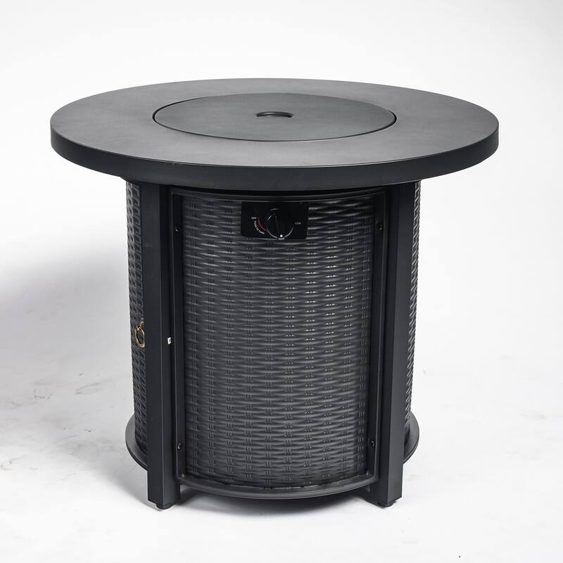 GDFStudio - Phoenix Round Steel Fire Pit Table with Steel Lid and Lava Rocks