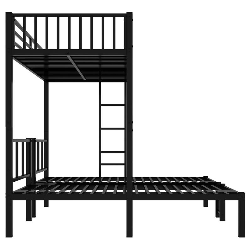 Metal Triple Bunk Bed with Shelf and Table, Twin over Twin & Twin, Black