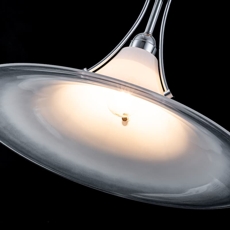 Chrome Trumpet Clear Glass Pendant Light Modern Hanging Fixture - Dia.15.55-in