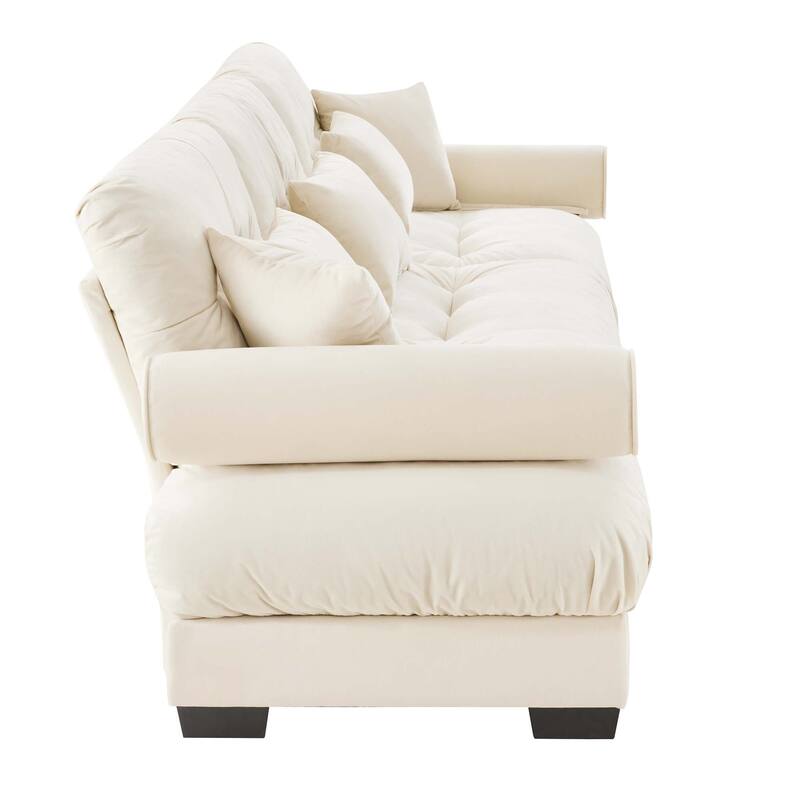 130" Velvet Modular 5-Seat Sectional with Cloud Cushions & Headrests