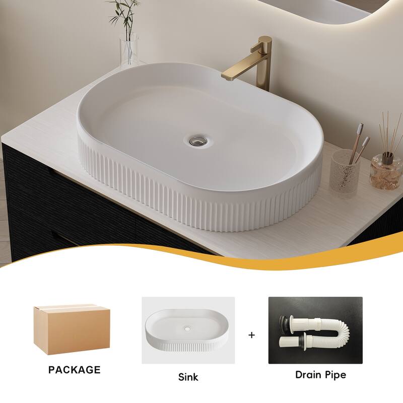 36" Bathroom Vanity with Integrated Ceramic Sink, Freestanding or Wall Mounted, 4 Soft-Close Drawers & Adjustable Metal Legs