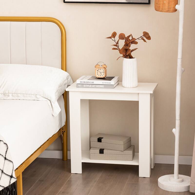 Gymax 2-Tier End Table Modern Sofa Bedside Table Compact Nightstand