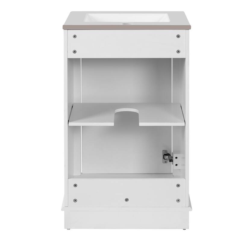 Roomfitters 20" Bathroom Vanity with Ceramic Sink, Freestanding Single Cabinet with Adjustable Shelf and Soft-Closing Door