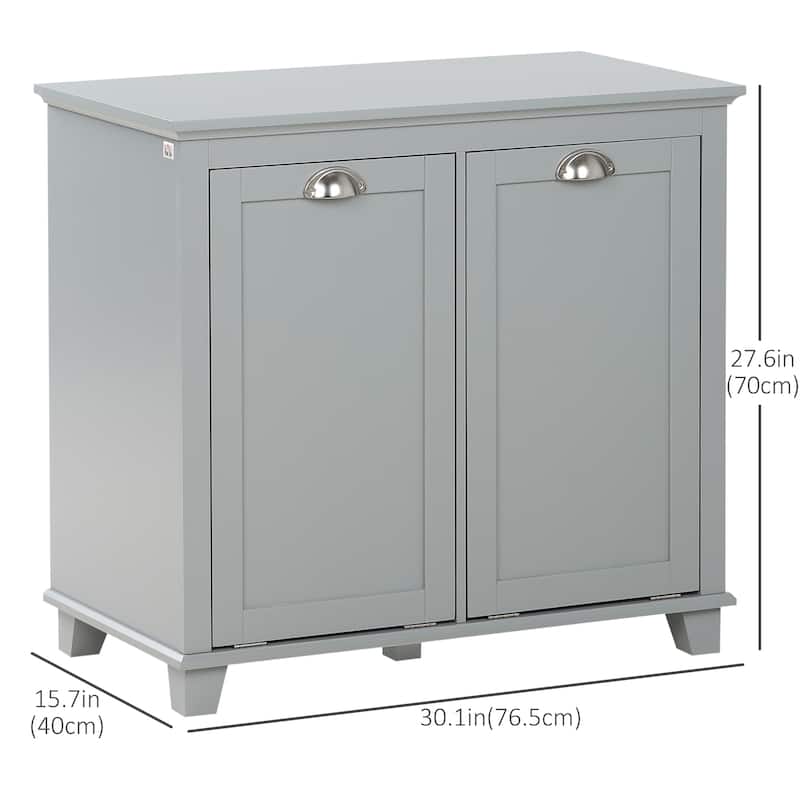 HOMCOM Laundry Room Organization and Storage Cabinet Freestanding Furniture with 2 Tilt Out Hamper Design, White - 30*15.75*27.5