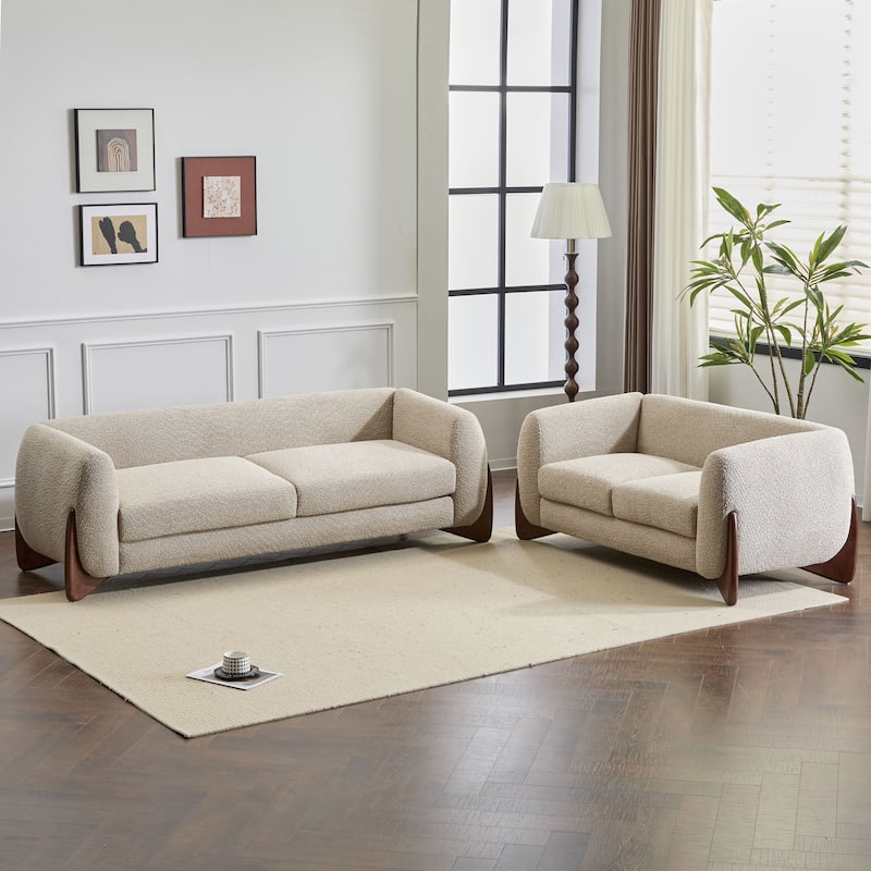 Arion Upholstered Boucle 2-Piece Living Room Sofa Set by Christopher Knight Home - Almond