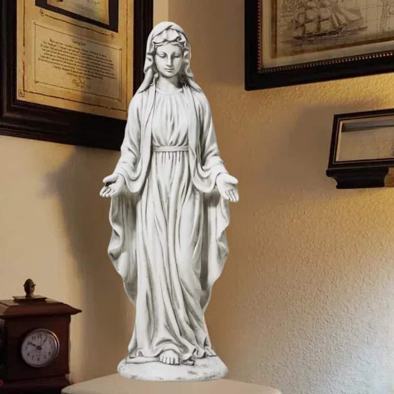 30''H Standing Virgin Mary Blessed Mother Statue Holy Cross Sculpture Decoration By Glitzhome