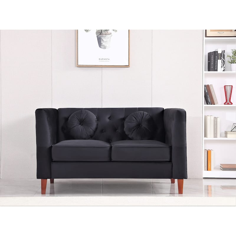 US PRIDE FURNITURE Velvet Classic Chesterfield 2 pieces Living Room Sets, Sofa and Lovesat - Black