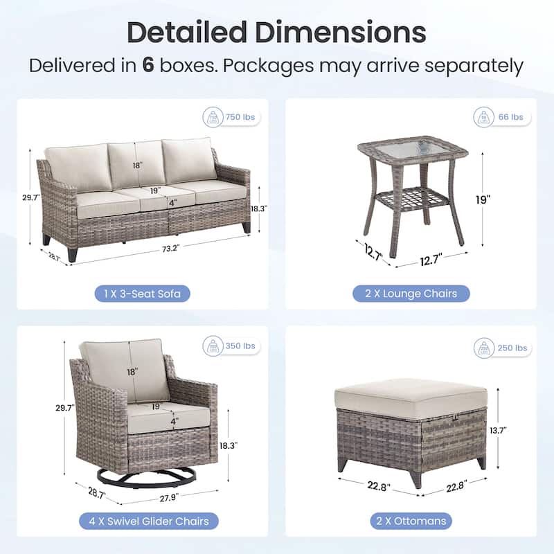 Pocassy Outdoor All-Weather Outdoor Sofa, Swivel Chair, Ottoman Sets