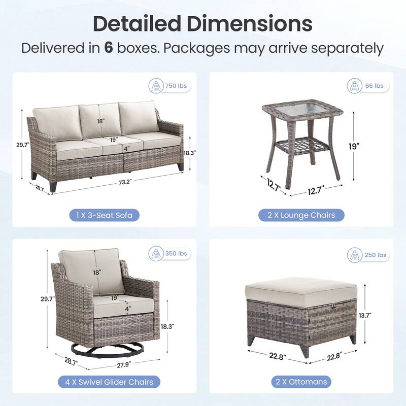 Pocassy Outdoor Patio Furniture Wicker Sofa Swivel Chair Set