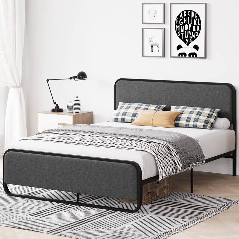 Bed Frame with Upholstered Headboard and Footboard