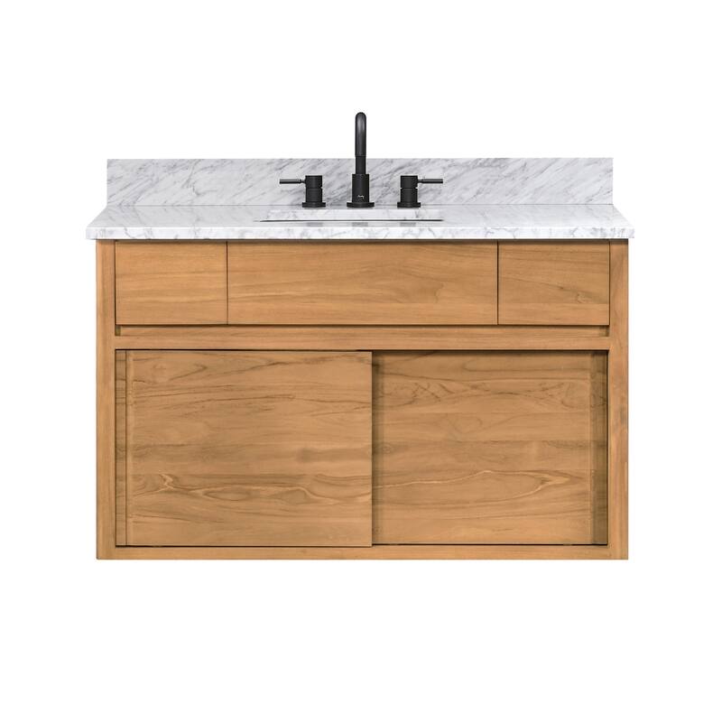 Avanity Carina Bathroom Vanity in Coffee Teak with Carrara White Marble Top