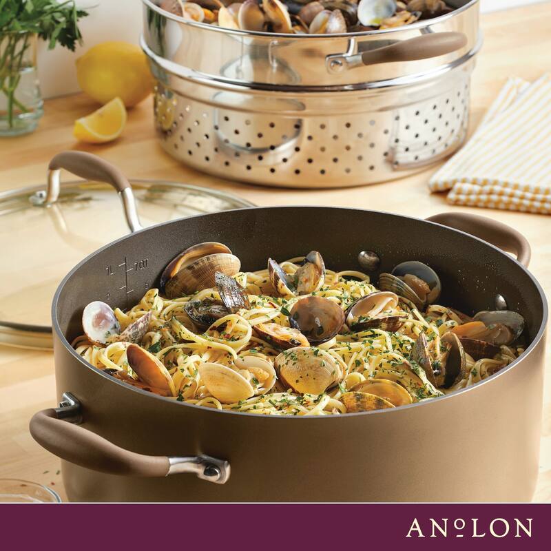 Anolon Advanced Home 8.5-Quart Wide Stockpot with Multi-Function Insert, Bronze