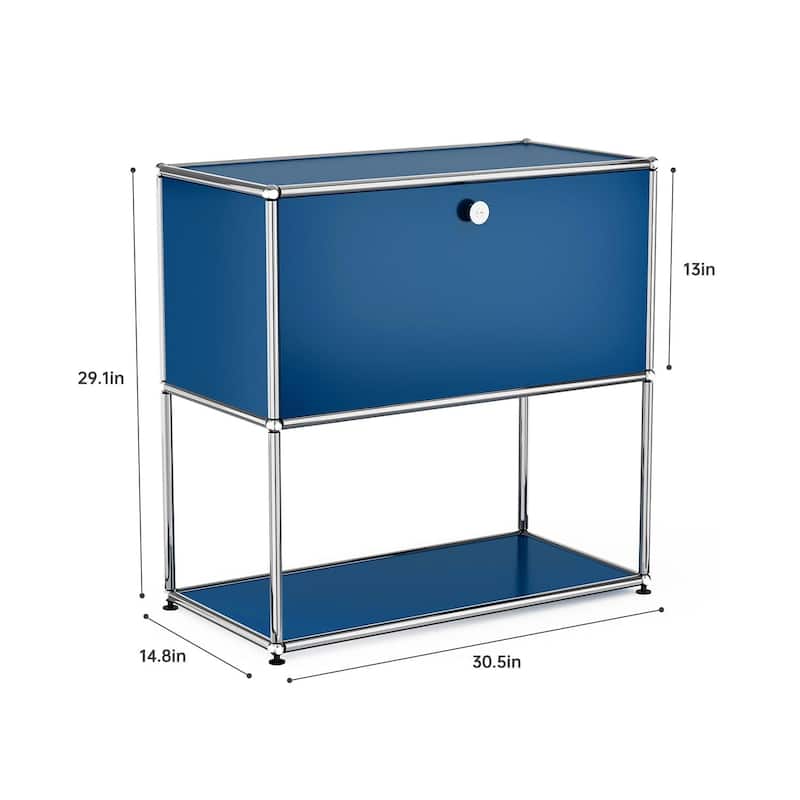 Modern Storage Cabinet Metal Organizer for Living Room and Home Office - Blue 2 layer 1 door