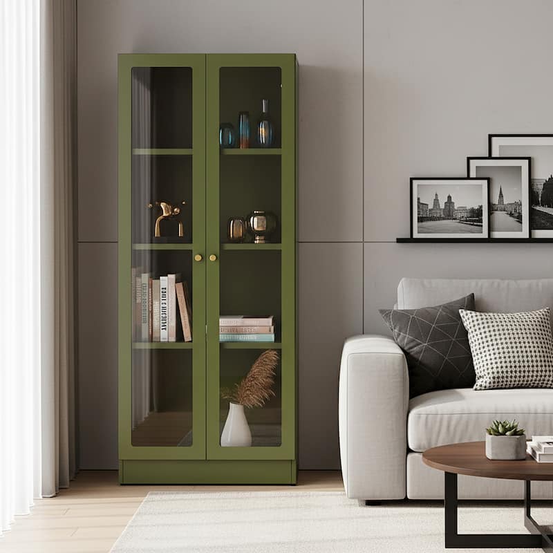 Avice 59-inch Dark Green French Door Metal Cabinet