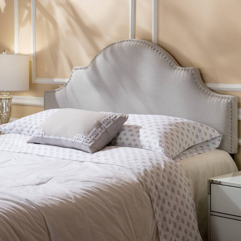 Roomfitters Adjustable Upholstered Headboard with Nailhead Trim for Queen and Full Size Bed - Light Grey