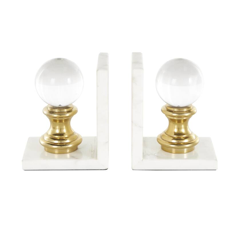 Marble Decorative Bookends with Glass Orbs and Gold Accents - Set of 2 White - Roche River Decor