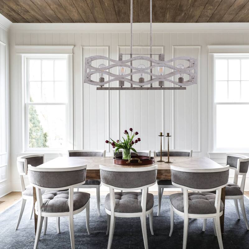 Coastal 5-Light 34" Distressed Wood Chandelier, Dimmable Pendant Light for Kitchen Island Beach House