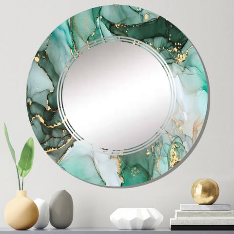 Designart 'Green Luxury Abstract Fluid Art III' Printed Modern Wall Mirror