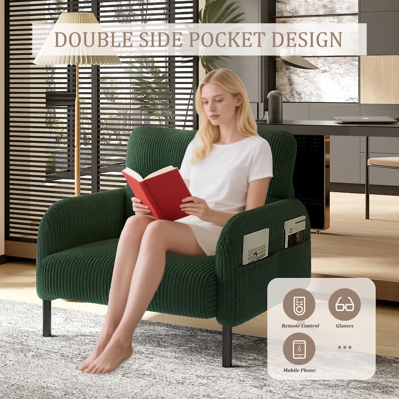 HOMEFUN Corduroy Upholstered Comfortable Single Wood Frame Armchair for Living room and Bedroom