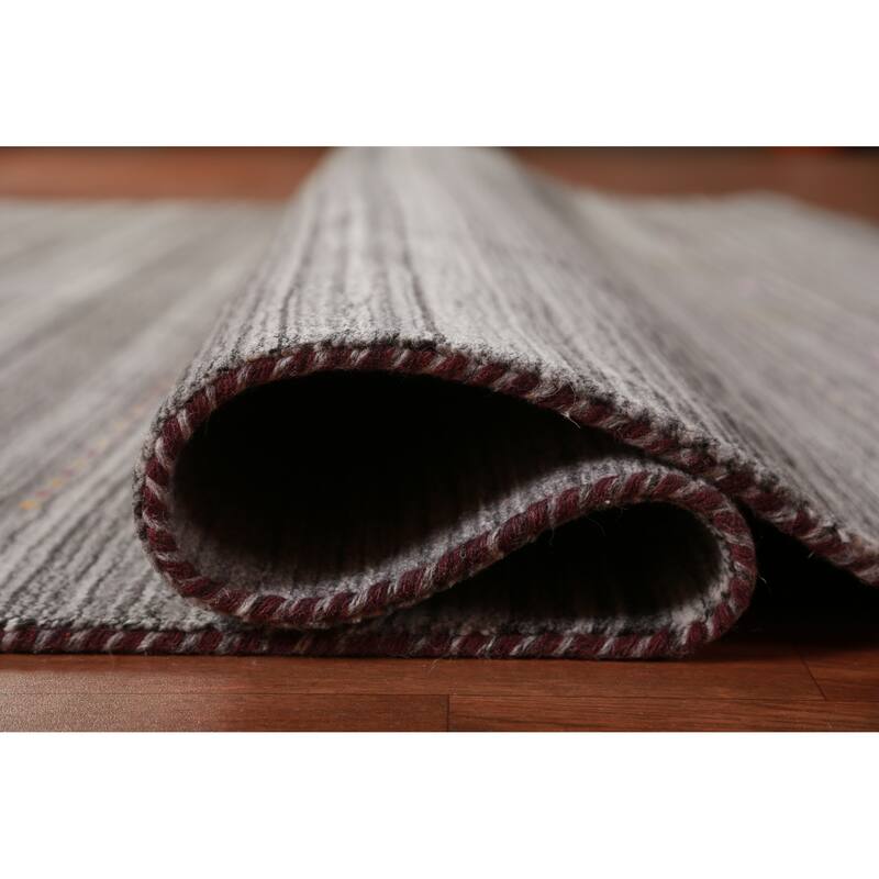 Hand Knotted Oriental 100% Wool Carpet Tribal Tribal Greys & Charcoal Gabbeh Area Rug - 9' 9'' X 8' 2''