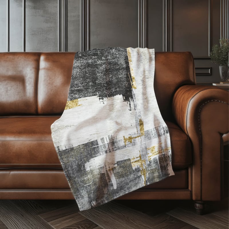 Premium Machine Washable Abstract Contemporary Sherpa Throw Blanket - Gray - 4'2" x 5'10"