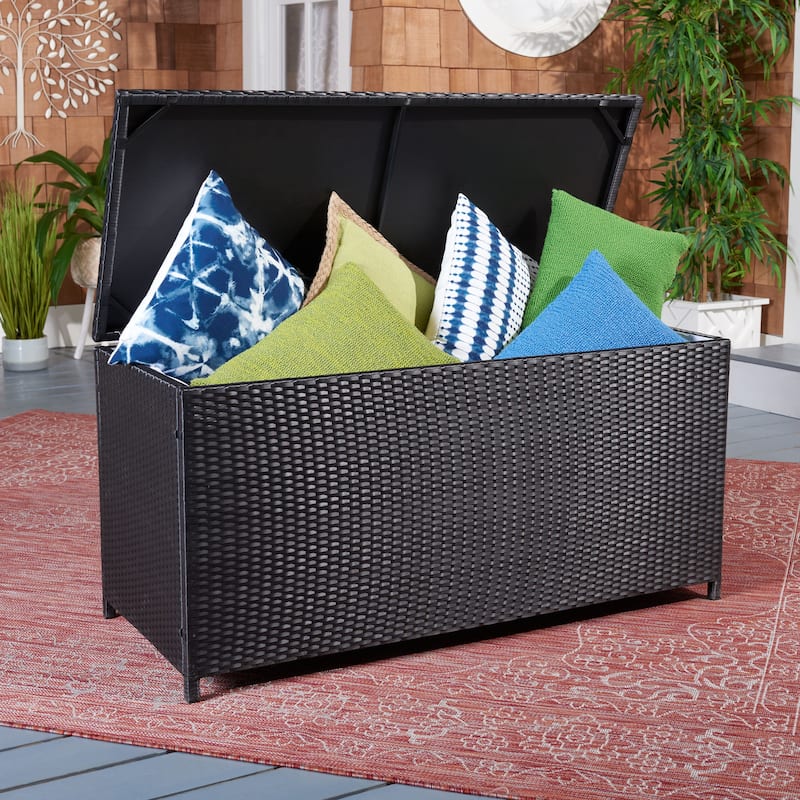 SAFAVIEH Outdoor Orna Cushion Box - 47Wx21Dx23H - Black/White Cushion