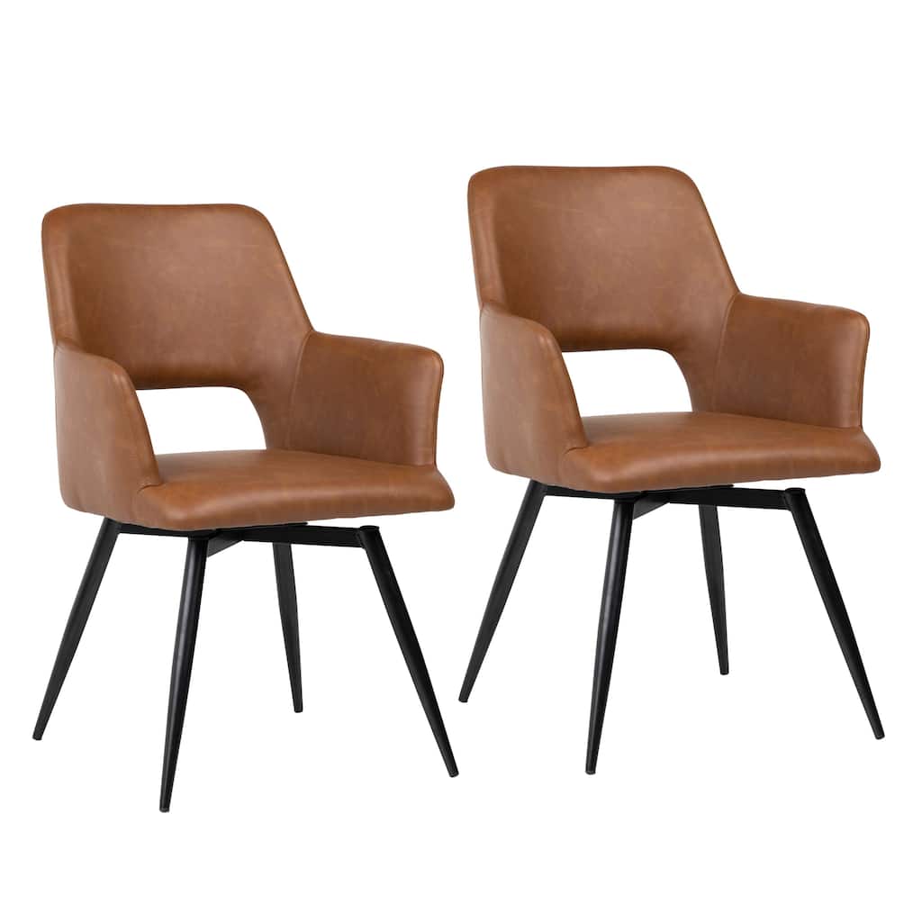 Rollingwood PU Leather Upholstered Dining Chair, Brown (Set Of 2)