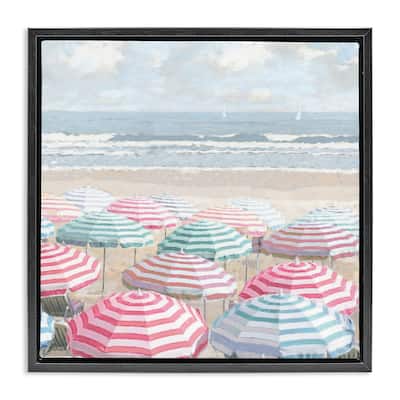 Stupell Bright Beach Umbrellas Scene Framed Floater Canvas Wall Art Design By Amber Sterling