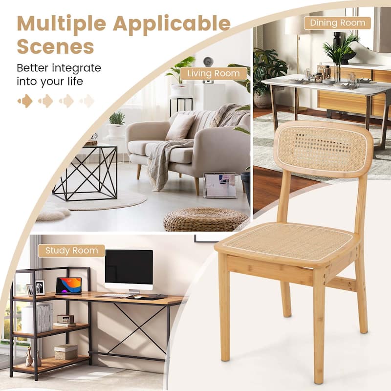 Costway Rattan Accent Chairs Set of 2 Bamboo Frame Cane Woven Backrest - See Details