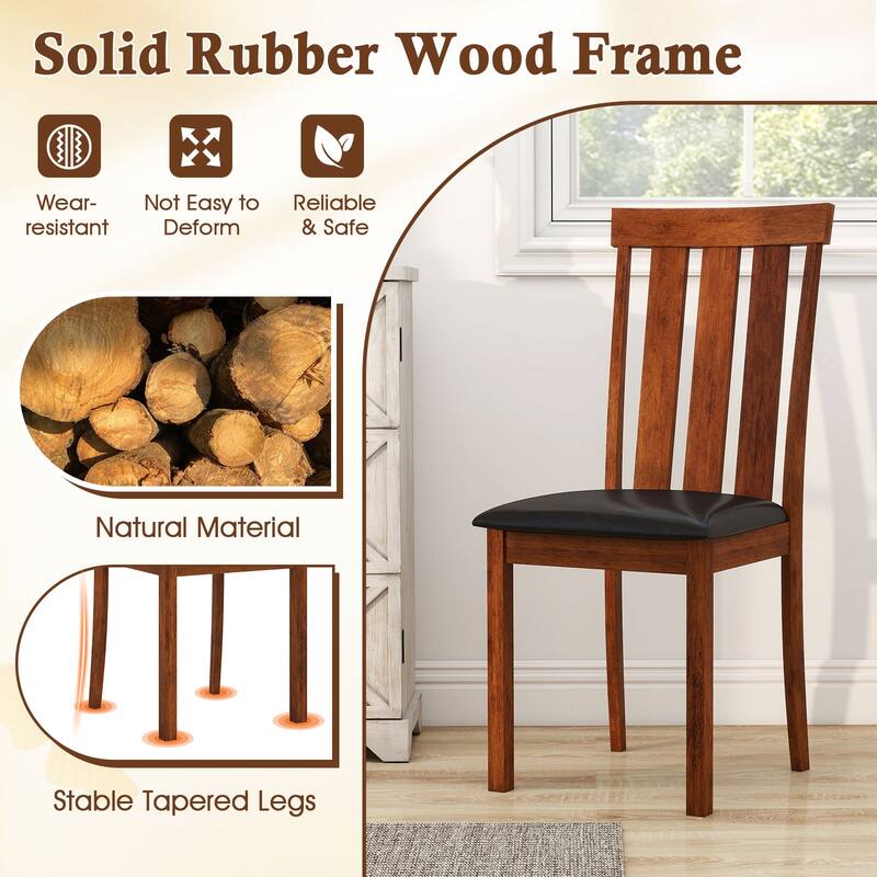 Set of 2 Dining Room Chairs with Rubber Wood Frame PU Leather Seat-Walnut - Multi
