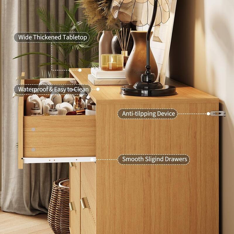 55" Wide Modern Fluted Dresser for Bedroom with 8 Drawers