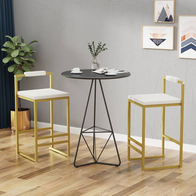 Set of 2 Velvet Upholstered Bar Stools, Modern Counter Height Barstools Indoor Dining Chairs - Gold & Creamy White