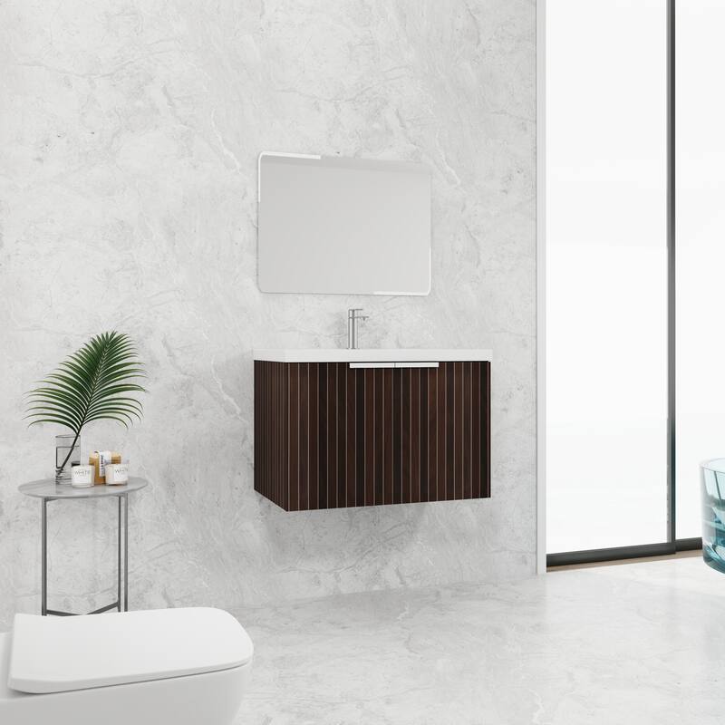 48in Bathroom Vanity with Resin Sink, Soft Close Hinges, 3 Doors, Eco-Friendly Design, Wall-Mounted Floating Cabinet