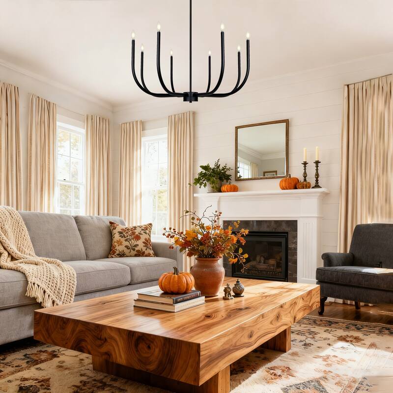 Modern Black 8-Light Classic Chandelier Transitional Candle Light for Dining Living Room - D 40.1" x H 19"